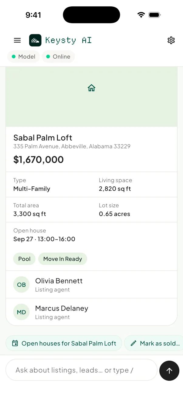 Keysty AI showing a listing's details